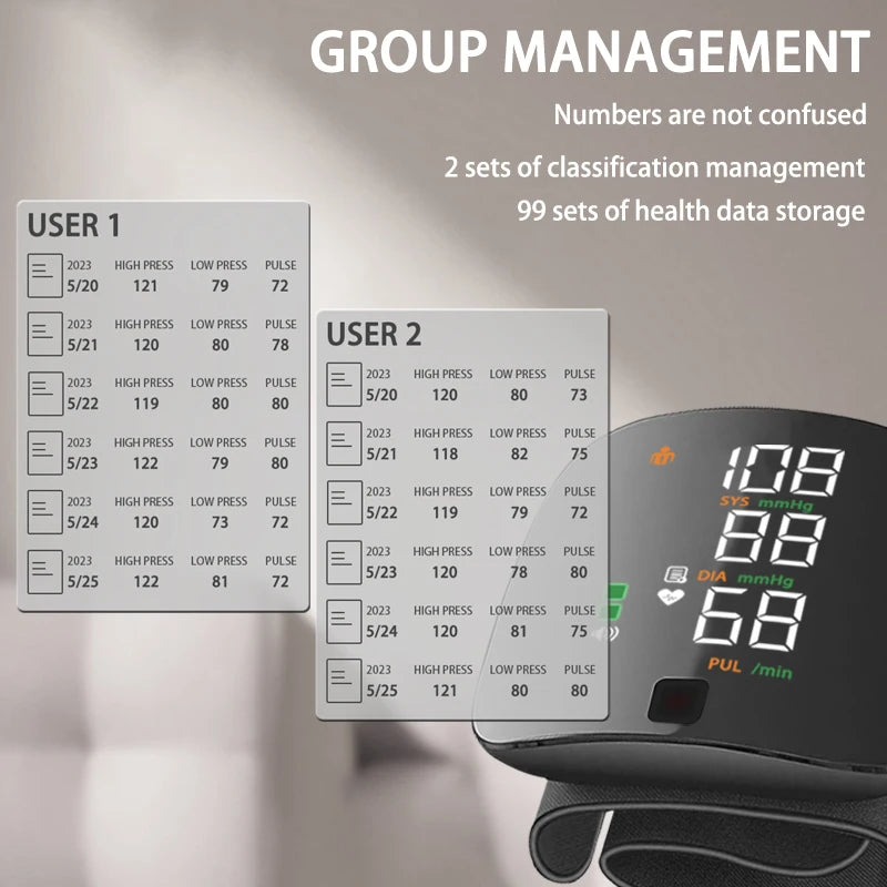 Rechargeable Smart Touch LCD Screen Digital Blood Pressure Monitor with Voice Function and Heart Rate Measurement