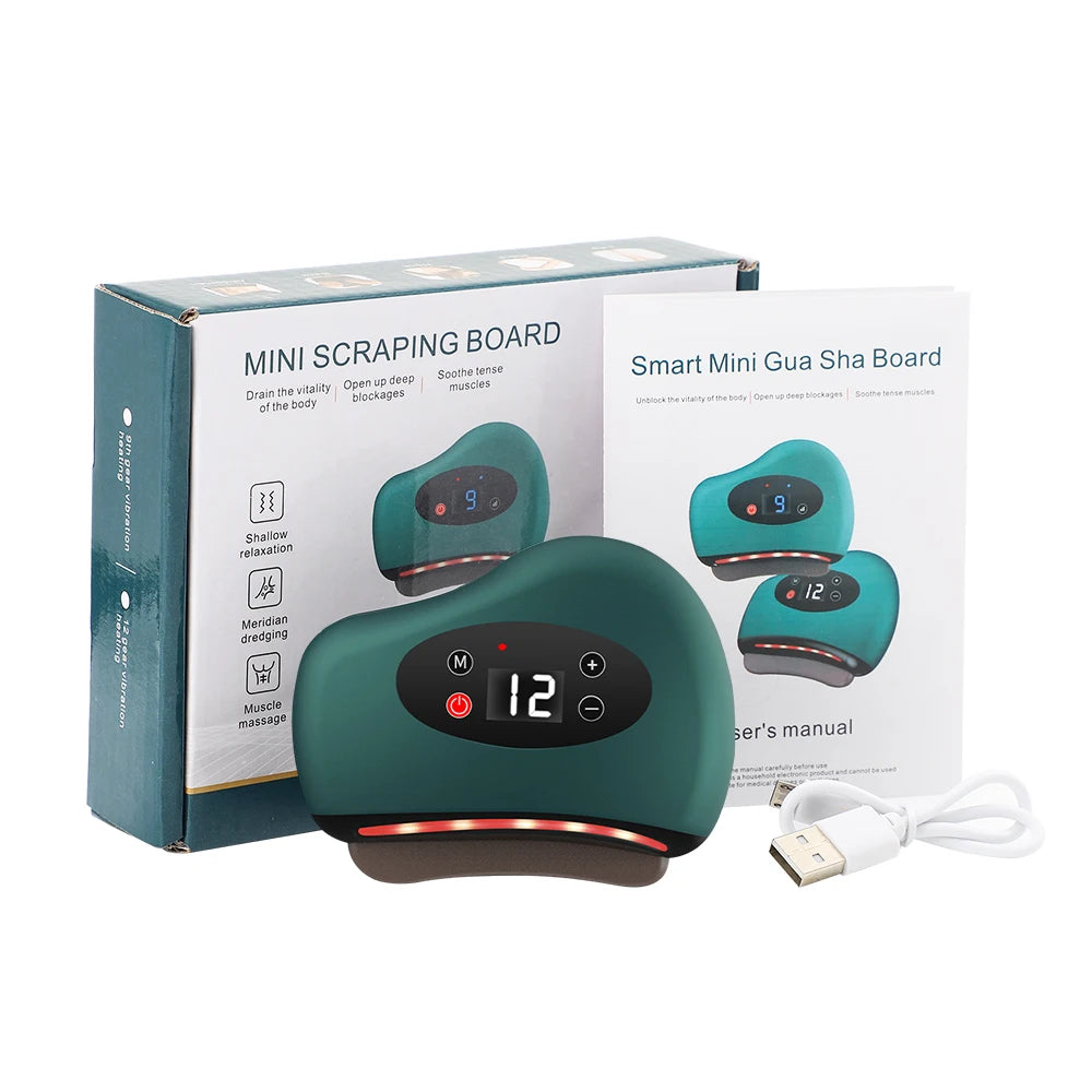 USB Electric Guasha Massager Hot Stone Heating Vibration Scraping Board Neck Back Massage Face Skin Gua Sha Facial Lifting Tools