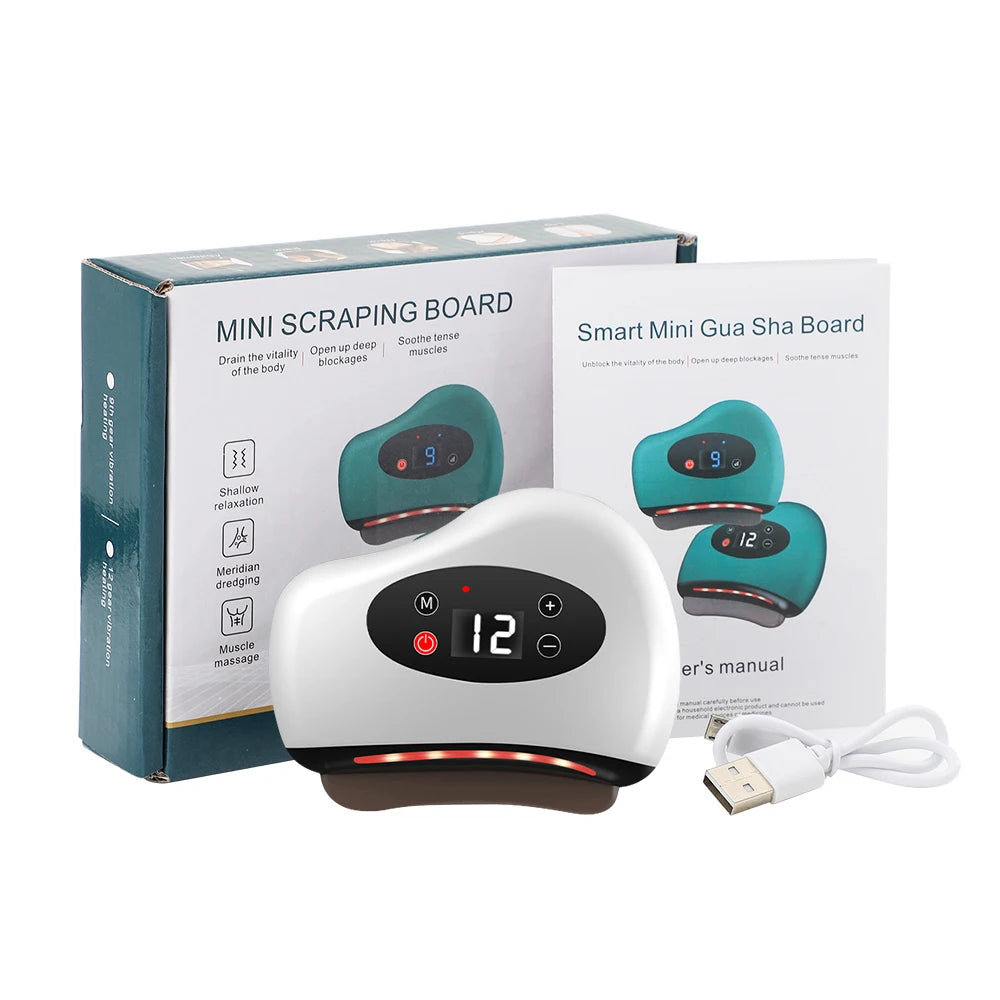 USB Electric Guasha Massager Hot Stone Heating Vibration Scraping Board Neck Back Massage Face Skin Gua Sha Facial Lifting Tools